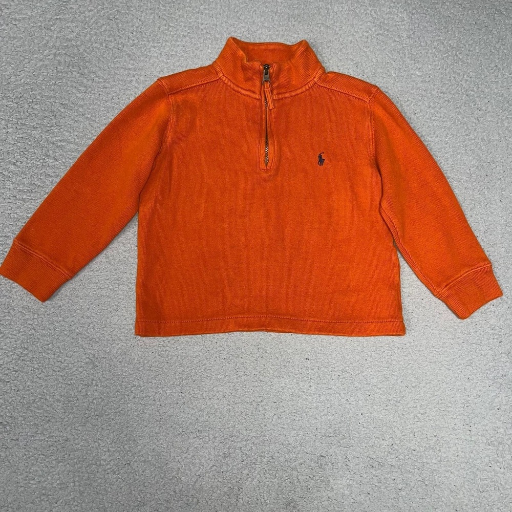 VTG Polo Ralph Lauren Sweater Toddler Size 4/4T Orange 1/4 Zip Knit Pullover Y2K